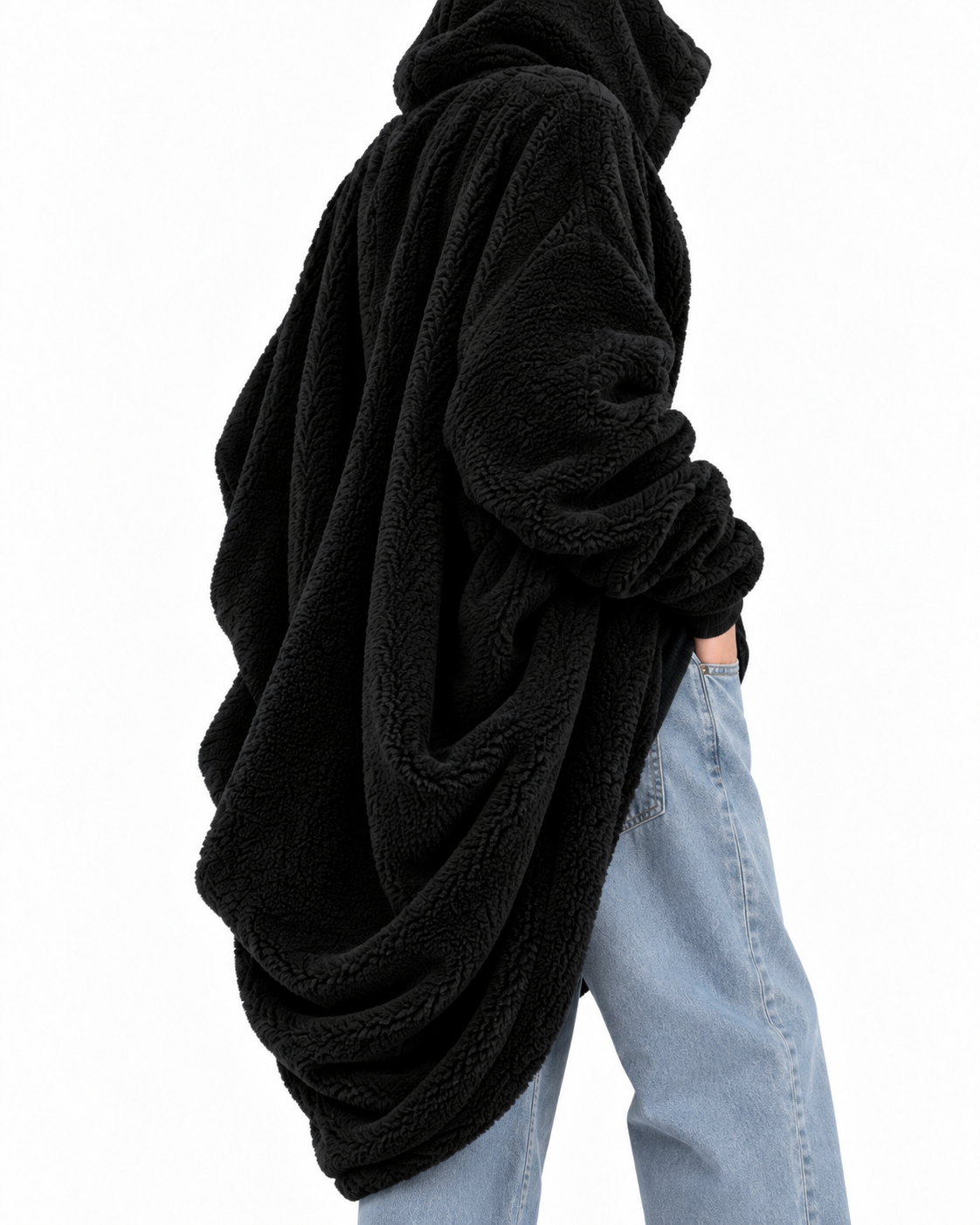 Fur Hoodie Blanket - Black