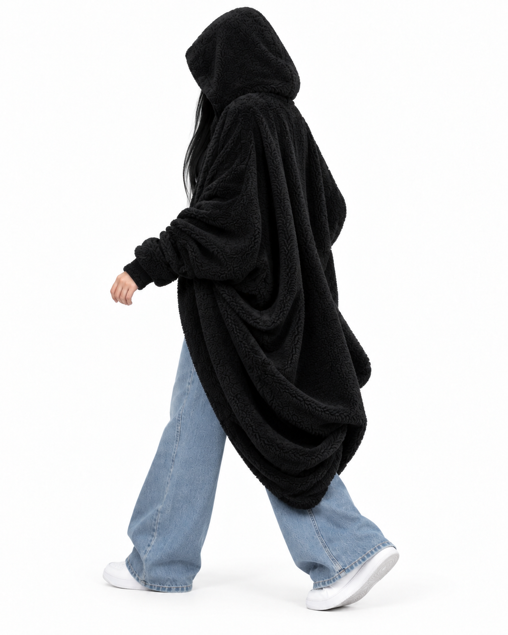 Fur Hoodie Blanket - Black