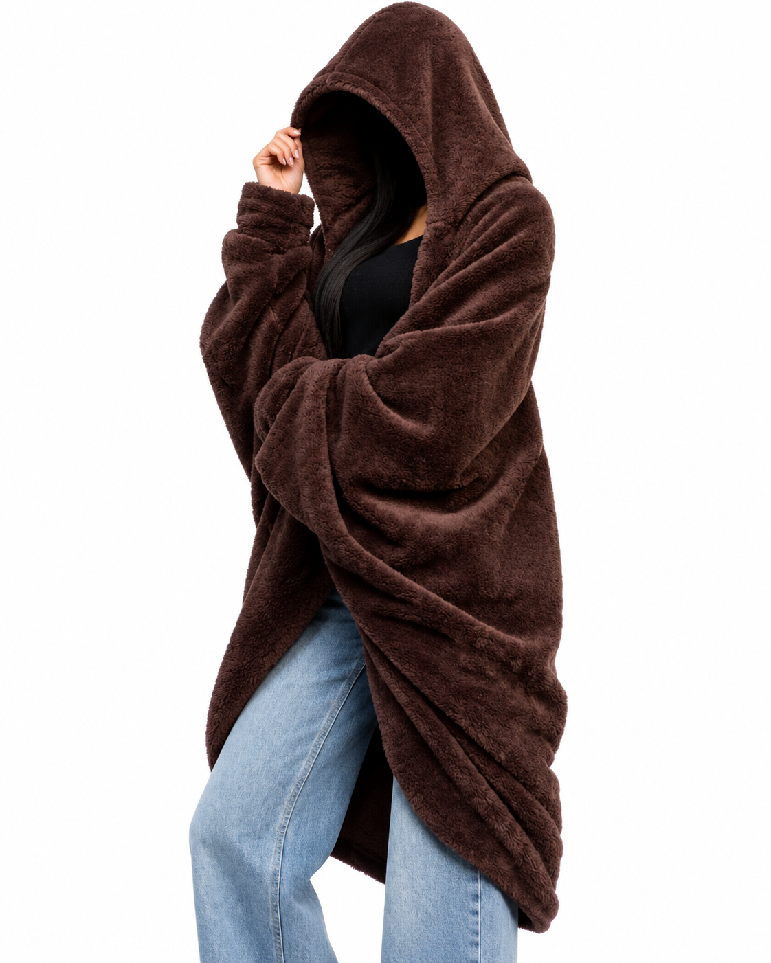Fur Hoodie Blanket - Brown
