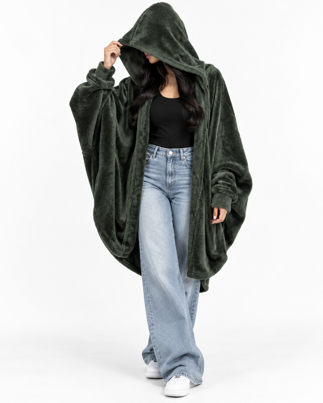 Fur Hoodie Blanket - Dark Green