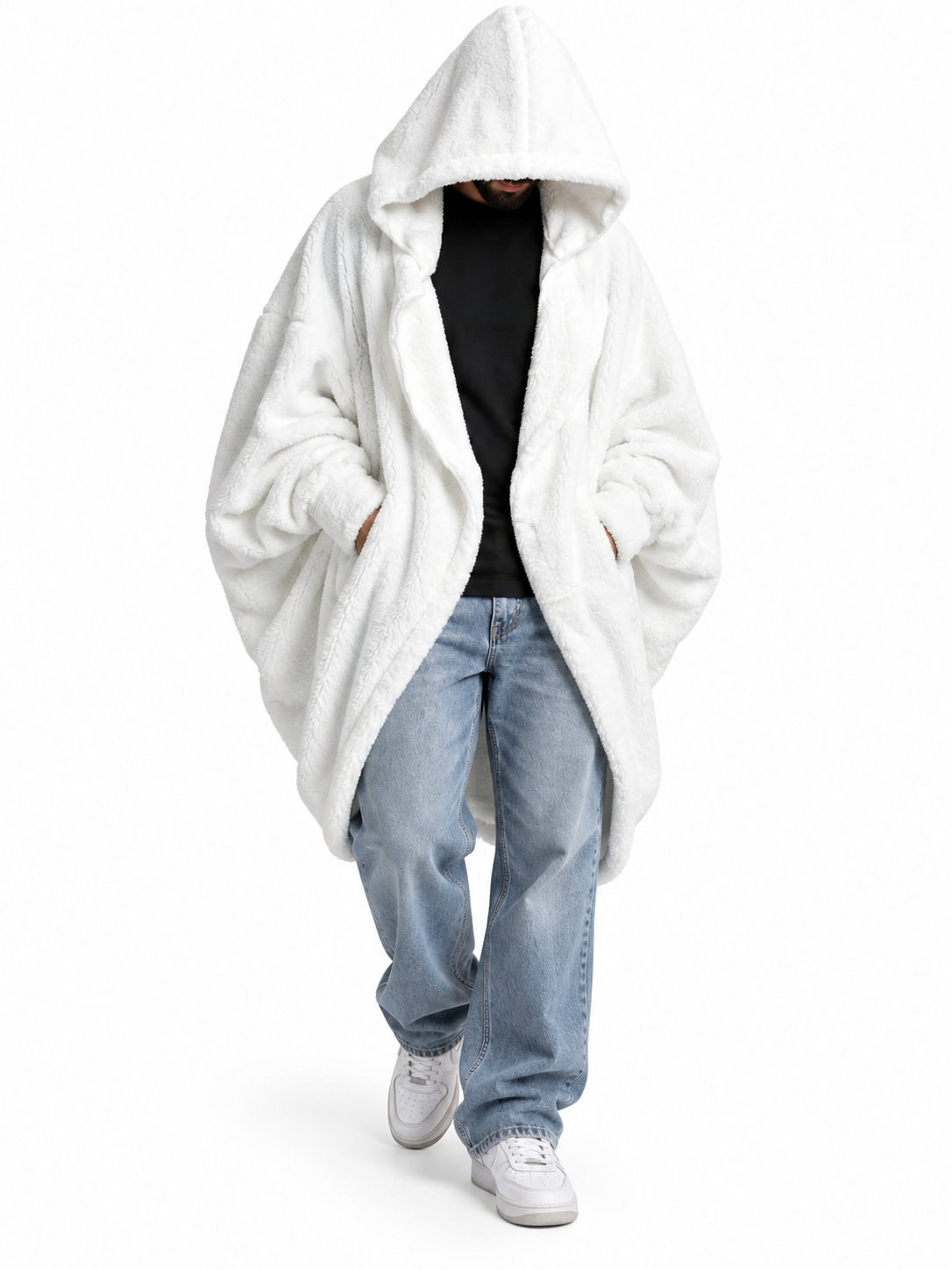 Fur Hoodie Blanket - White