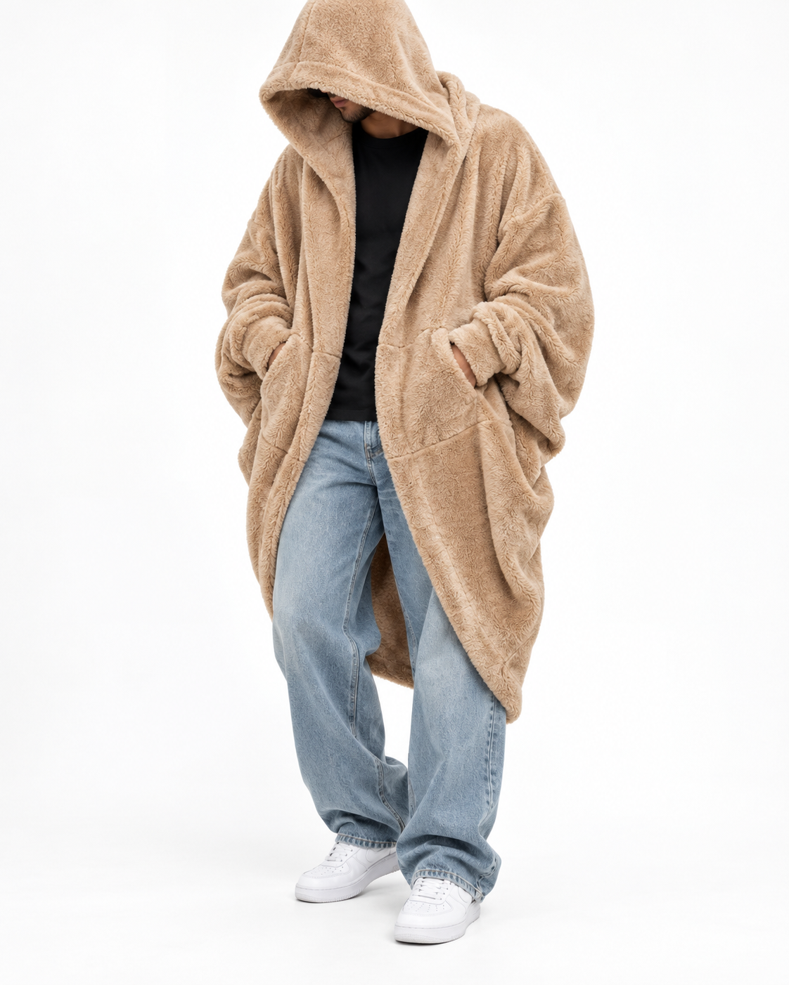 Fur Hoodie Blanket - Beige