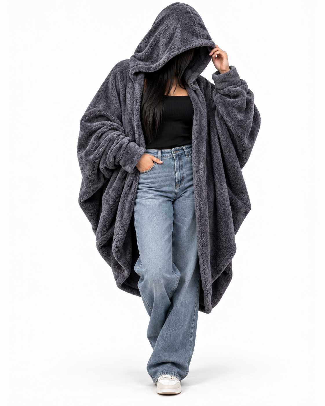 Fur Hoodie Blanket - Grey