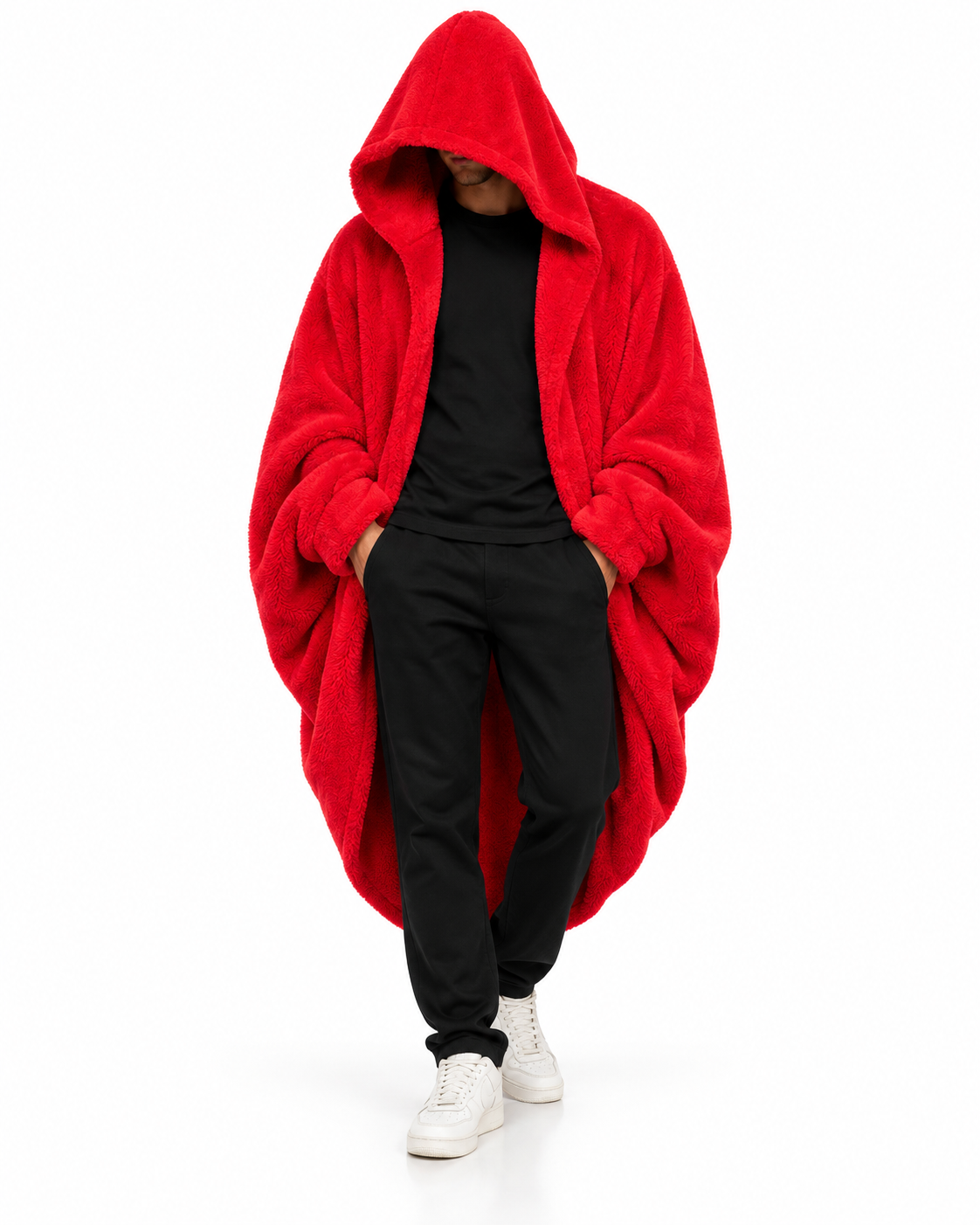 Fur Hoodie Blanket - Red
